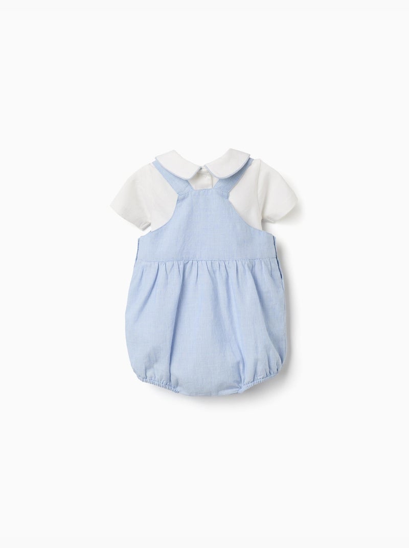 Ensemble body à manches courtes + barboteuse en coton Bleu clair - Kiabi