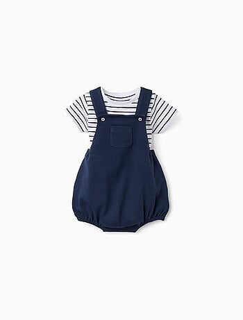 Ensemble body à rayures + barboteuse en piqué