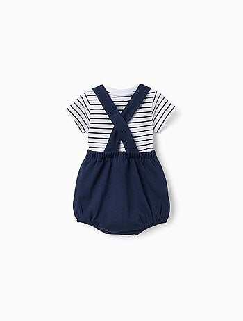 Ensemble body à rayures + barboteuse en piqué