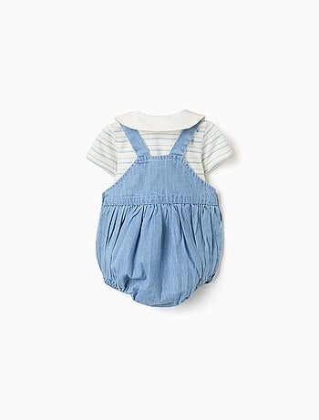 Ensemble body à rayures et barboteuse en jean