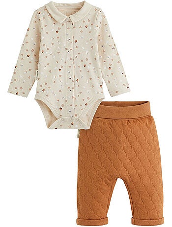 Ensemble body bébé et pantalon matelassé caramel