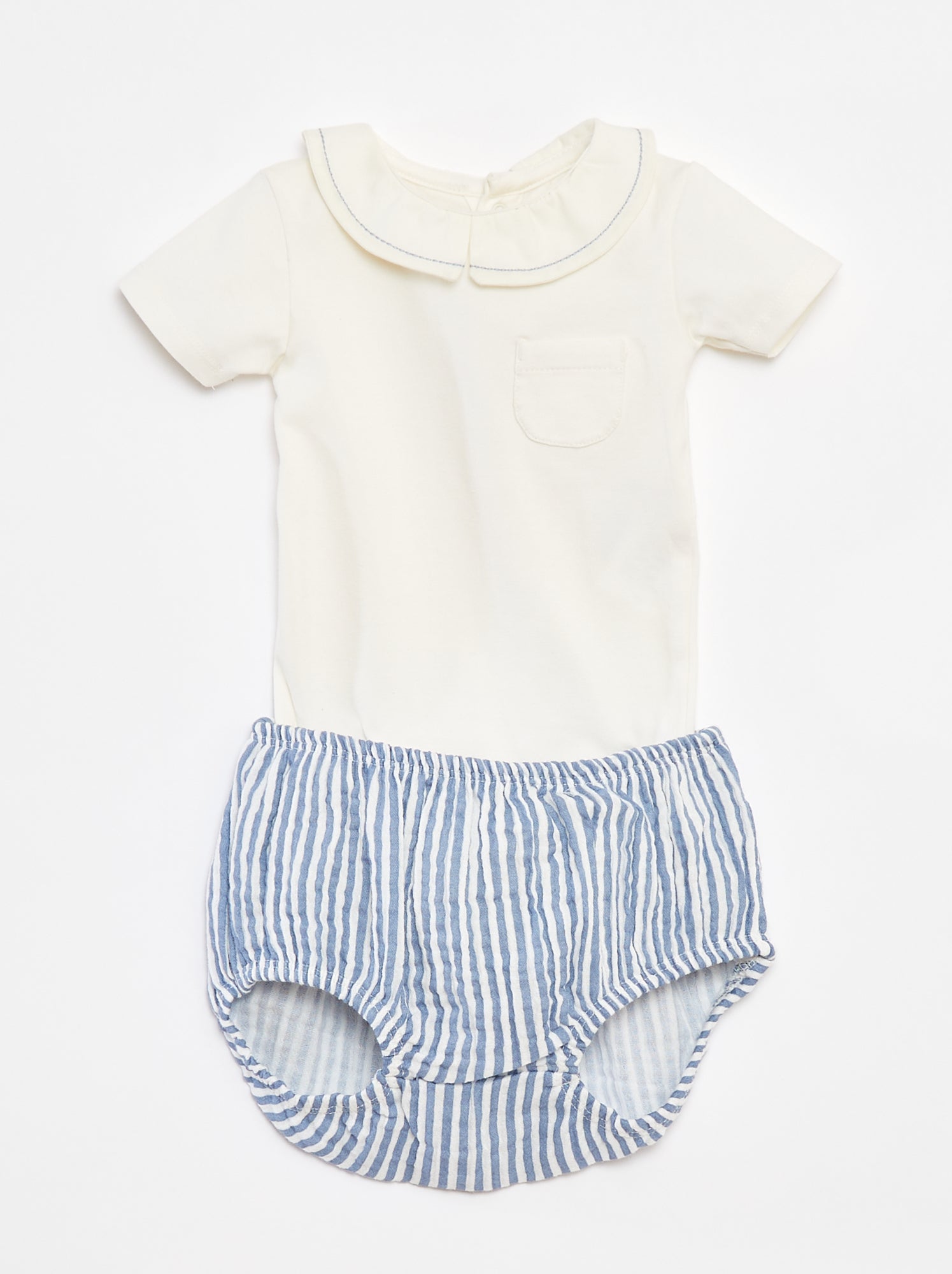 Ensemble Bébé Garçon 2 Pièces - Body Manches Longues + Pantalon Doublé Motif Ours (Blanc/Marron) - 2