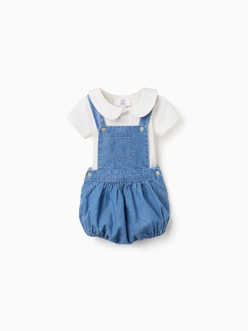 Ensemble body en coton + barboteuse en jean - Kiabi