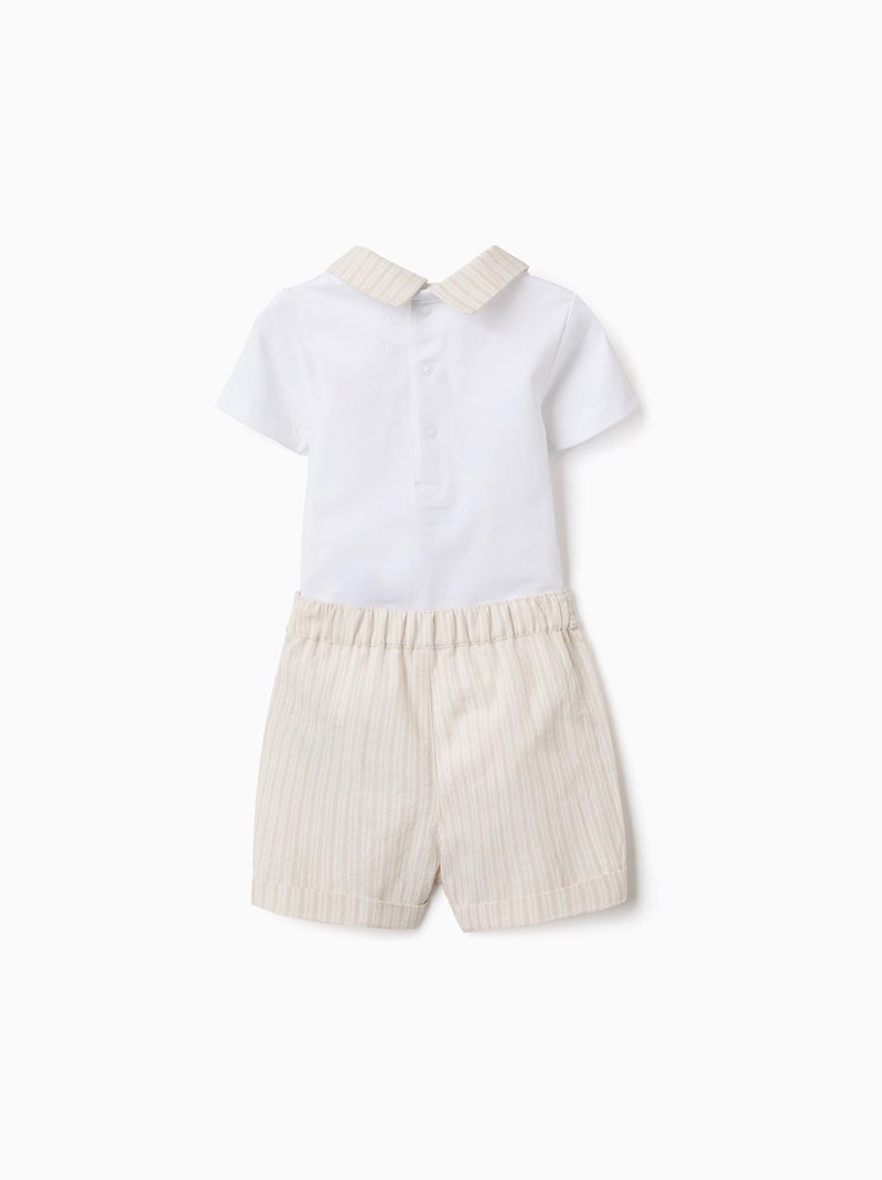 Ensemble body en coton + short à rayures Beige clair - Kiabi