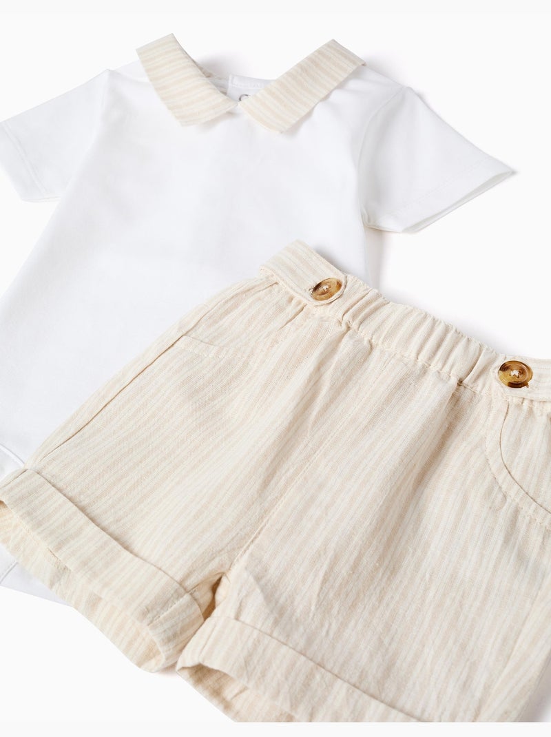 Ensemble body en coton + short à rayures Beige clair - Kiabi