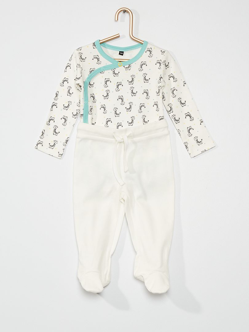 Ensemble body et pantalon blanc/bleu - Kiabi