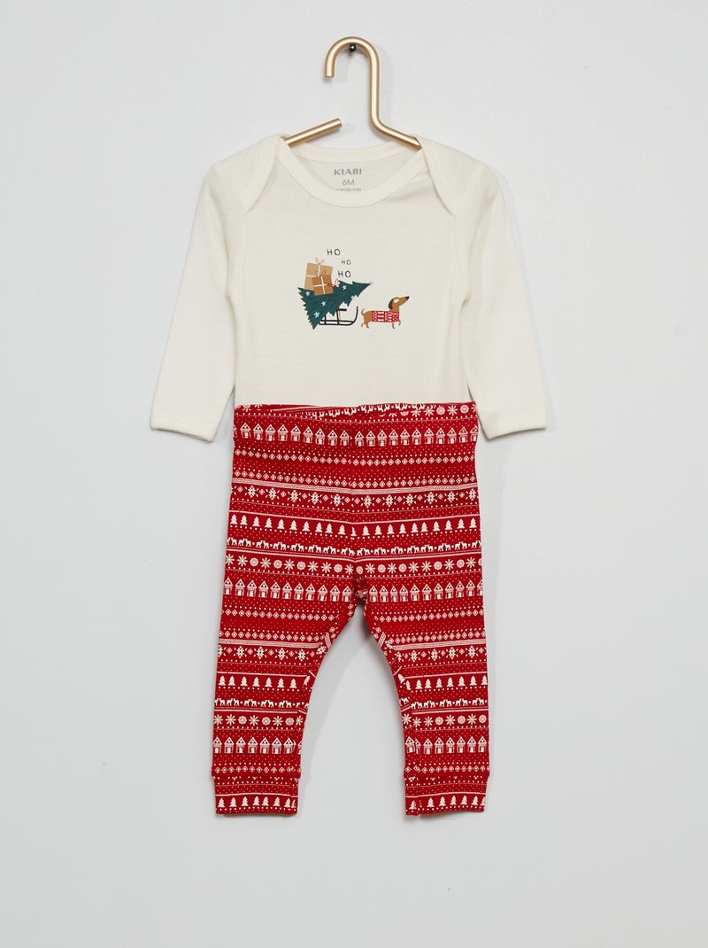 Ensemble body + legging blanc/rouge - Kiabi