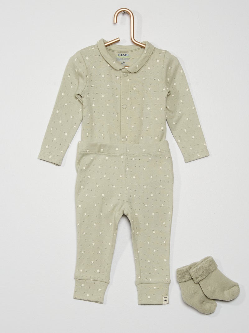 Ensemble body + legging + chaussettes vert - Kiabi