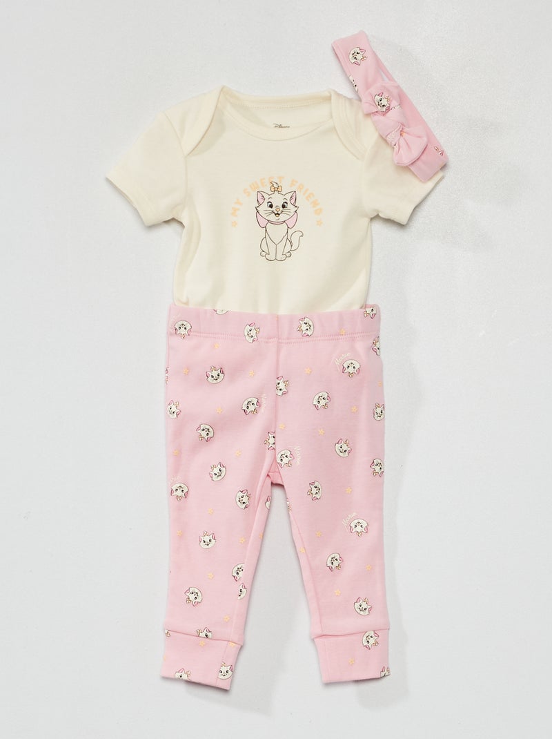 Ensemble body + legging sans pied + bandeau Blanc/rose - Kiabi