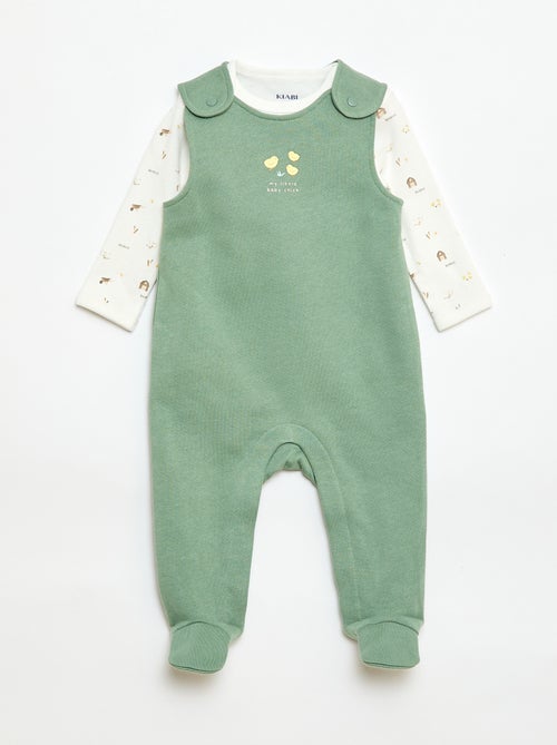 Ensemble body manches longues + salopette avec pieds - Kiabi