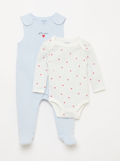 Ensemble body manches longues + salopette avec pieds - Kiabi