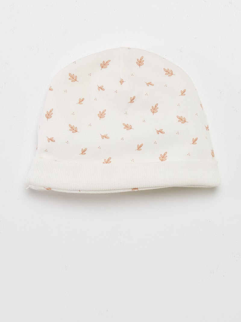 Ensemble body + pantalon avec pieds + bonnet Blanc 'feuille' - Kiabi