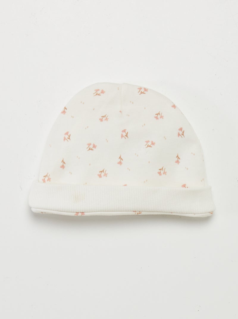 Ensemble body + pantalon avec pieds + bonnet Blanc 'fleuri' - Kiabi