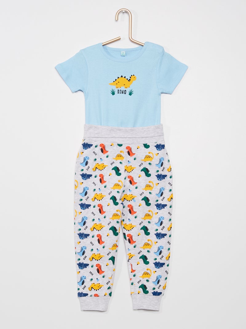 Ensemble body + pantalon bleu/gris - Kiabi