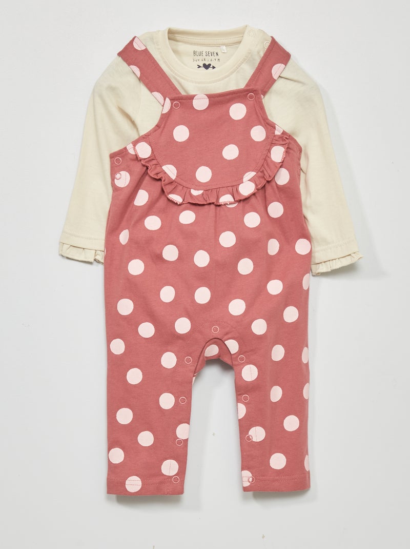 Ensemble body + pantalon en jersey - 2 pièces beige/rose - Kiabi