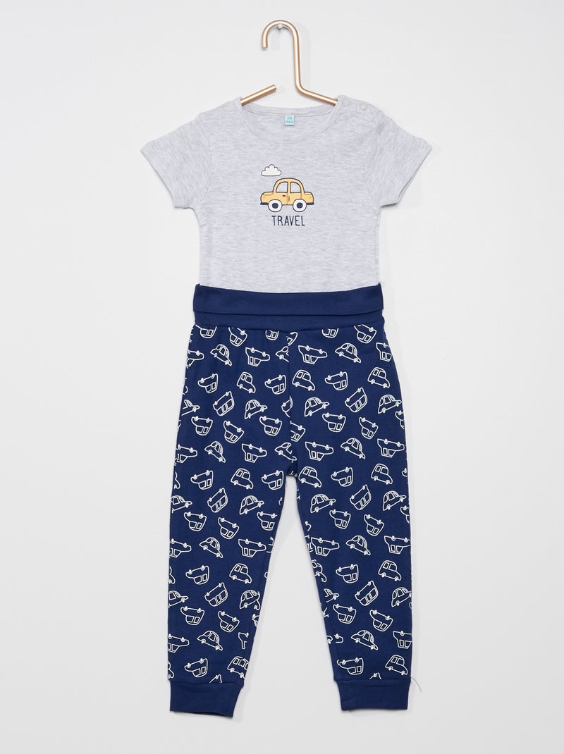 Ensemble body + pantalon Gris/bleu marine - Kiabi