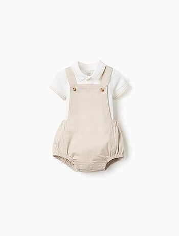 Ensemble body-polo + barboteuse en sergé