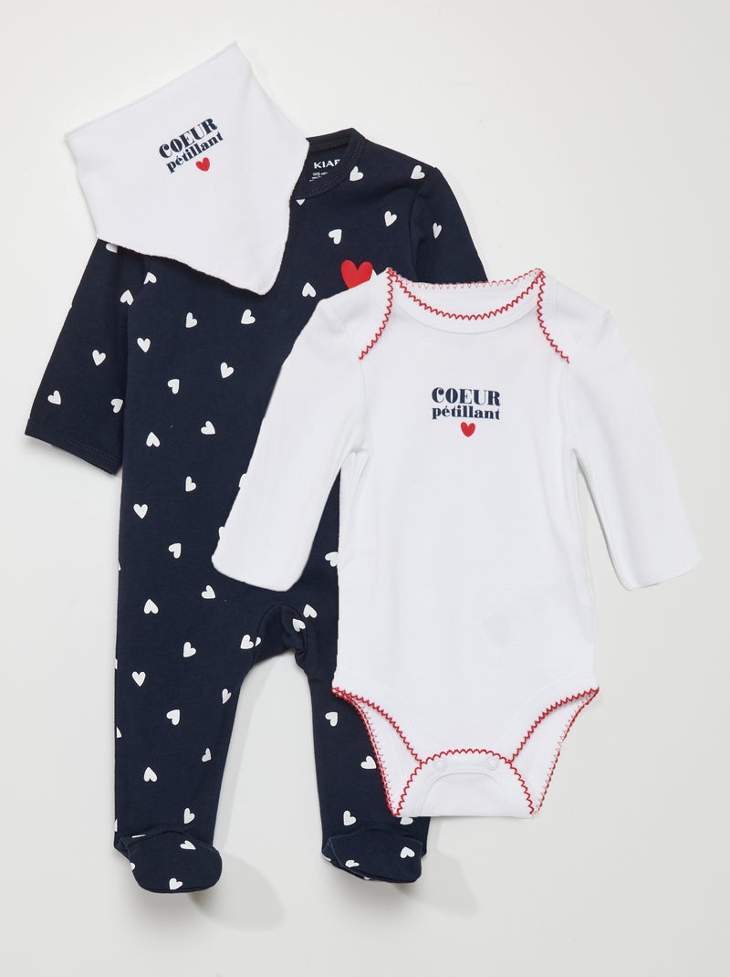 Ensemble body + pyjama - imprimé coeurs Blanc/marine - Kiabi
