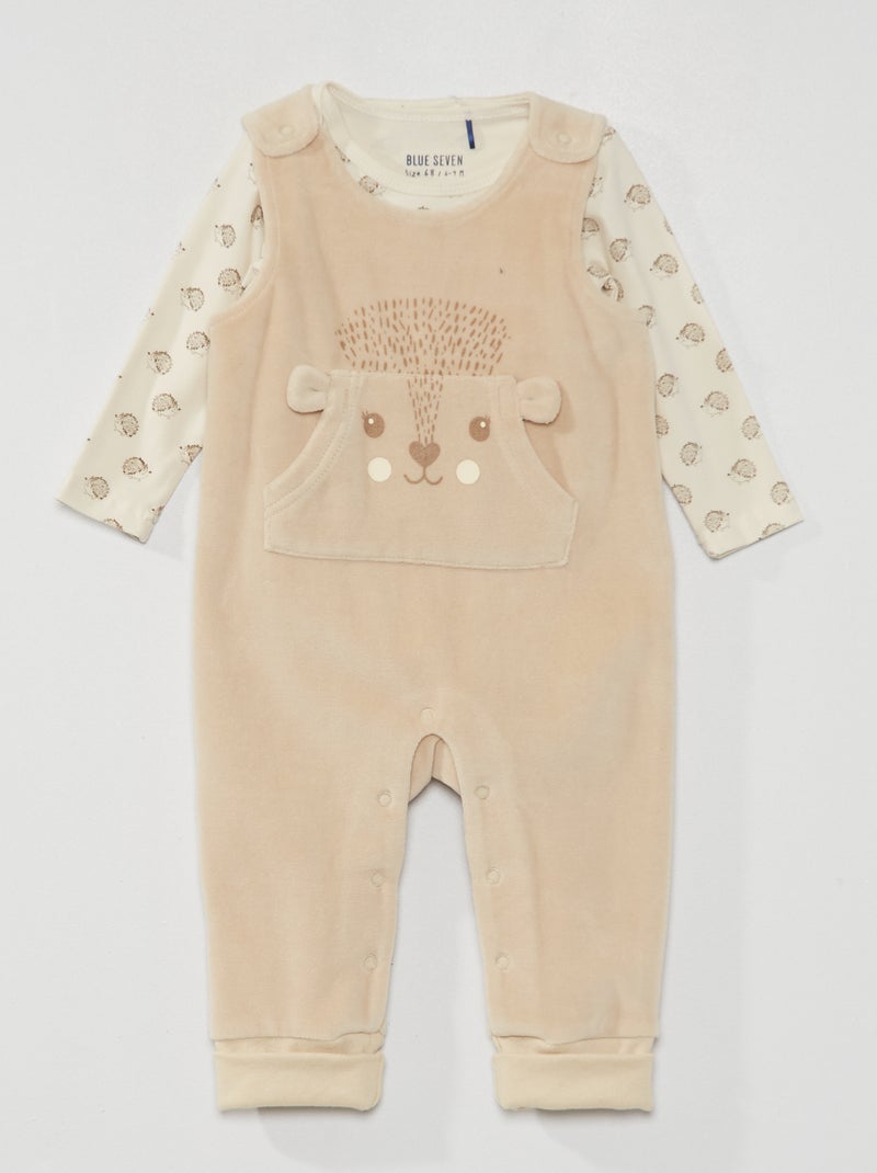 Ensemble body + salopette beige - Kiabi