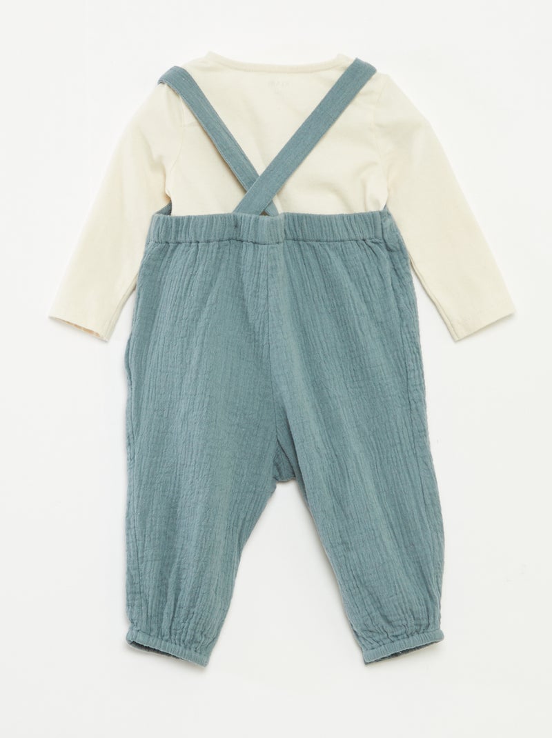 Ensemble body + salopette en gaze de coton - 2 pièces Bleu - Kiabi
