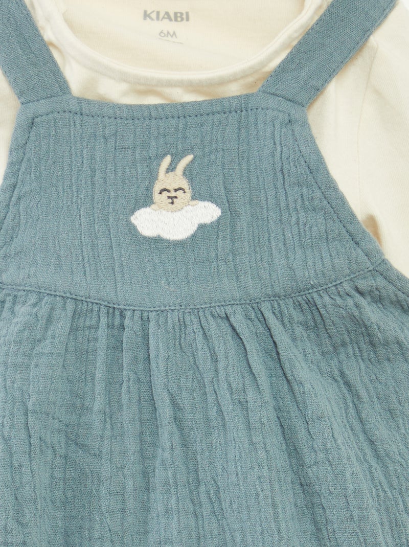 Ensemble body + salopette en gaze de coton - 2 pièces Bleu - Kiabi
