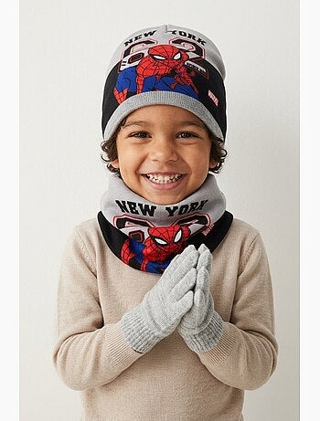 Ensemble bonnet, col & gants garçon spiderman - licence officielle