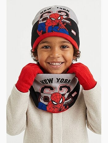 Ensemble bonnet, col & gants garçon spiderman - licence officielle