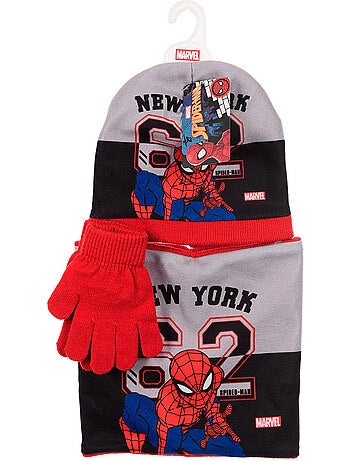 Ensemble bonnet, col & gants garçon spiderman - licence officielle