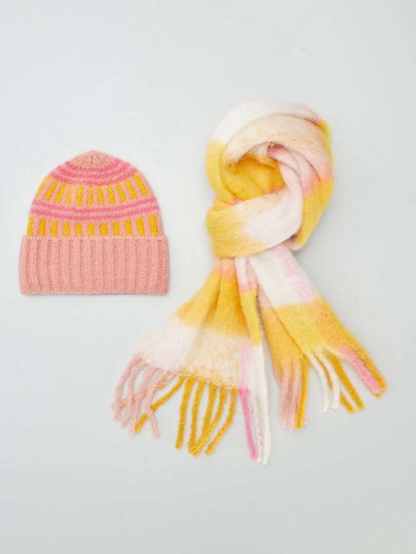 Ensemble bonnet + écharpe - 2 pièces orange/rose - Kiabi