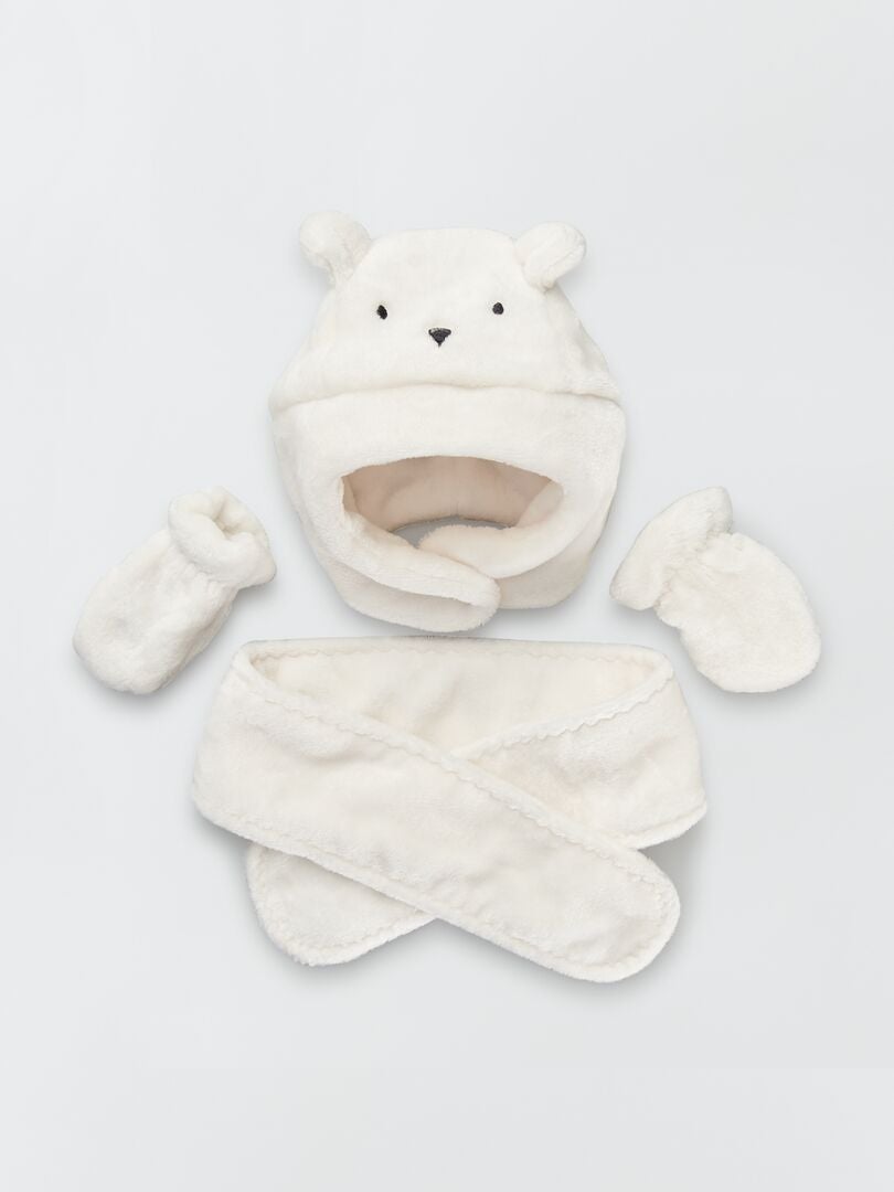Lot bonnet et moufles bébé Trois Kilos Sept - Blanc - Kiabi - 15.49€