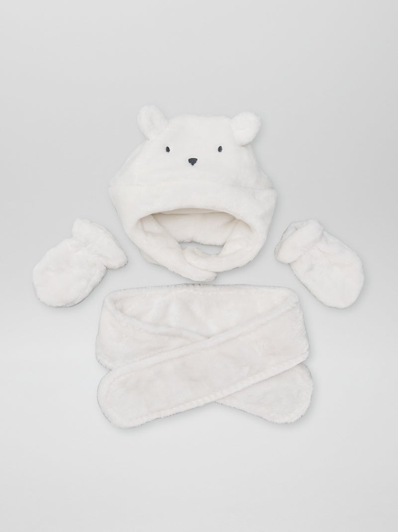 Ensemble bonnet écharpe moufles Blanc Kiabi