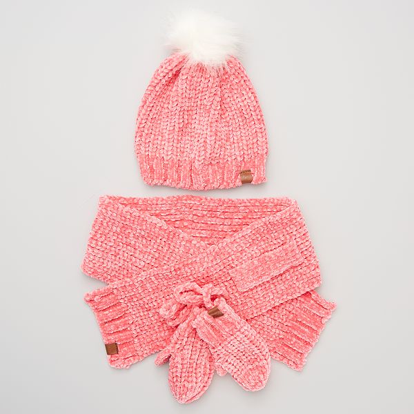 Ensemble Bonnet Echarpe Moufles Bebe Fille Rose Kiabi 17 00
