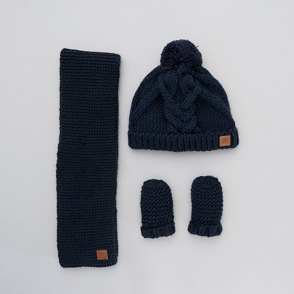 Lot bonnet et chaussons bébé garçon en laine et coton variante 1