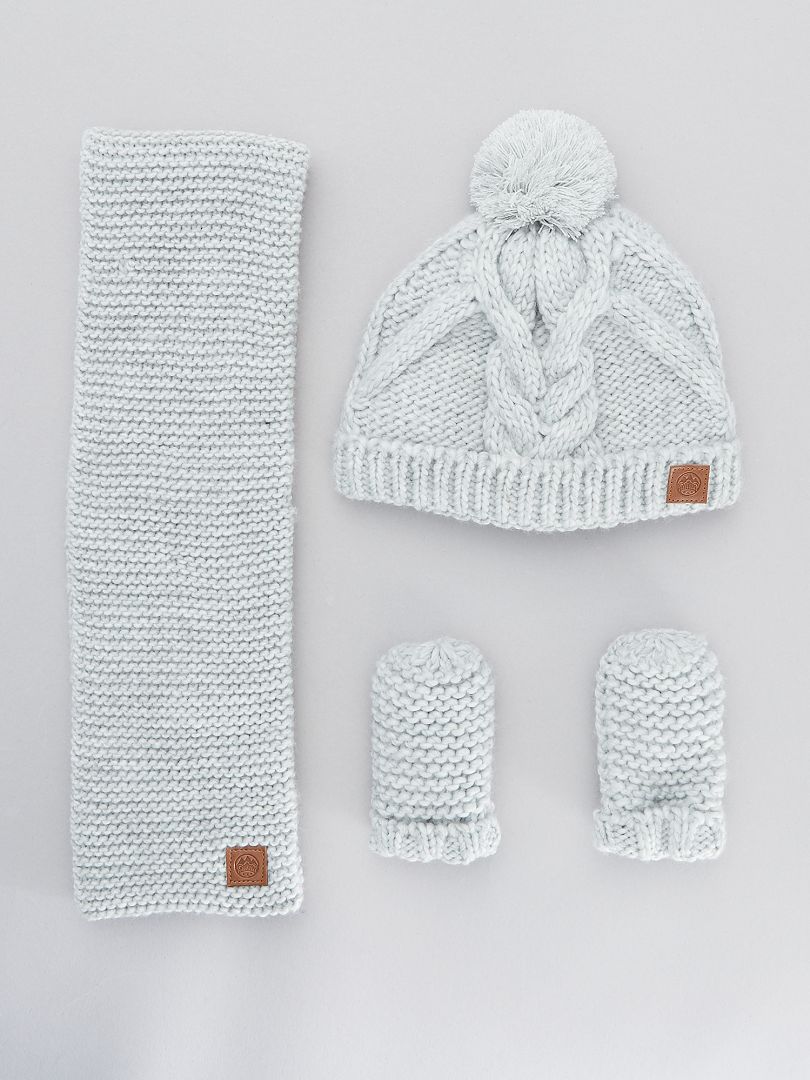Ensemble bonnet +écharpe +moufles - gris - Kiabi - 12.00€