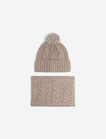 Ensemble bonnet en maille + snood - 2 pièces