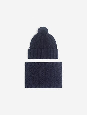 Ensemble bonnet en maille + snood - 2 pièces