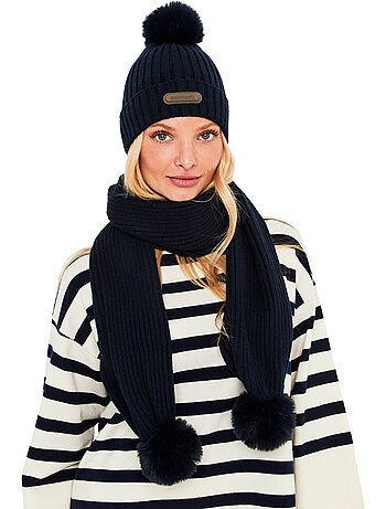 Ensemble bonnet et écharpe à pompons pc2