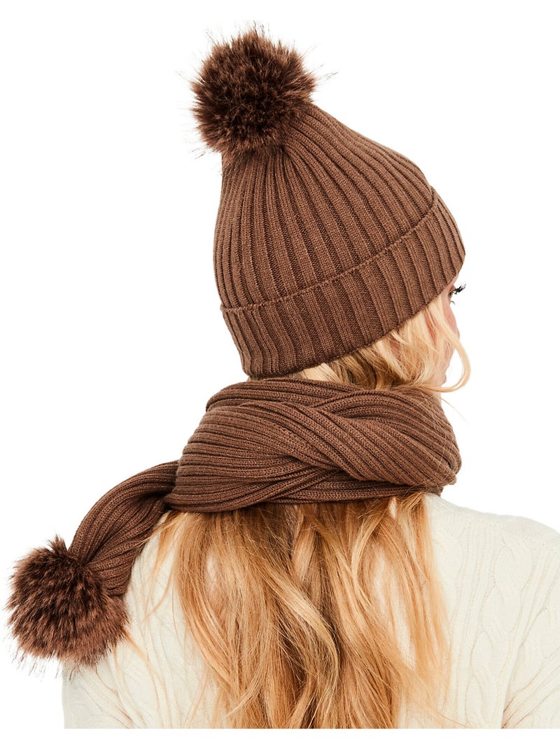 Ensemble bonnet et écharpe à pompons pc2 Marron - Kiabi