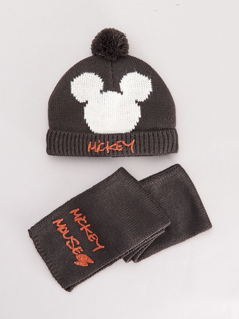 Ensemble bonnet et écharpe 'Mickey' gris foncé - Kiabi
