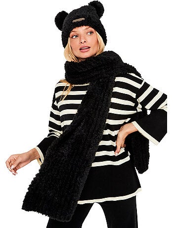 Ensemble bonnet et écharpe polaires à pompons pc2