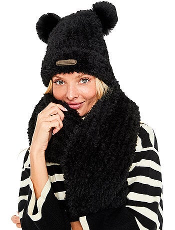 Ensemble bonnet et écharpe polaires à pompons pc2