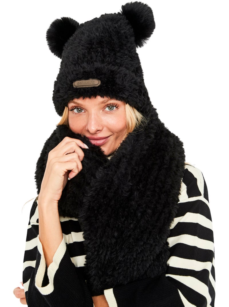 Ensemble bonnet et écharpe polaires à pompons pc2 Noir - Kiabi