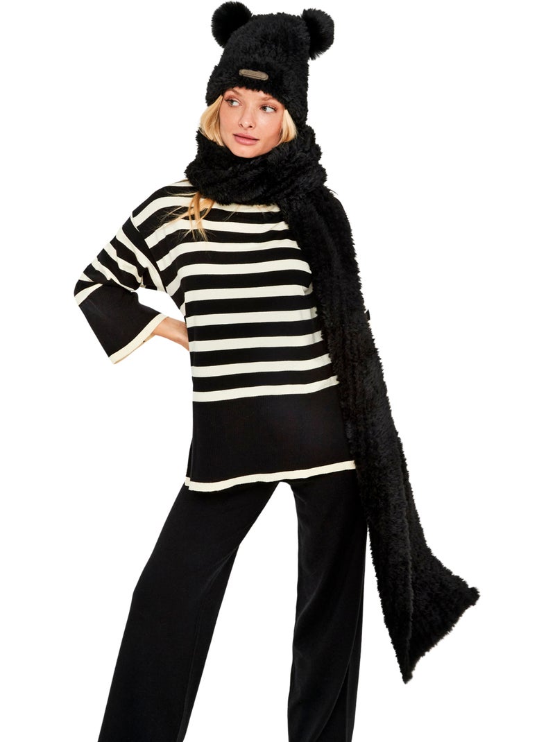 Ensemble bonnet et écharpe polaires à pompons pc2 Noir - Kiabi