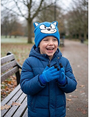 Ensemble bonnet et gants acrylique sonic sega
