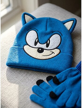 Ensemble bonnet et gants acrylique sonic sega