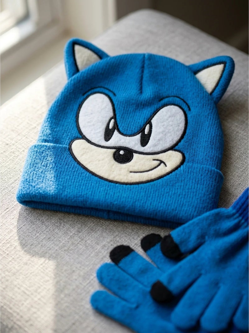 Ensemble bonnet et gants acrylique sonic sega Bleu - Kiabi