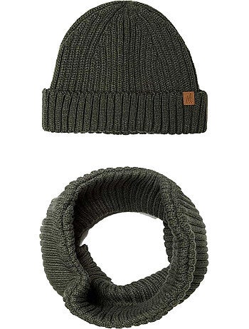 Ensemble bonnet et snood motif/style côtelé - minoti