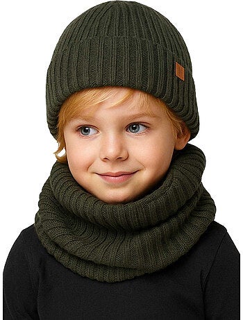 Ensemble bonnet et snood motif/style côtelé - minoti