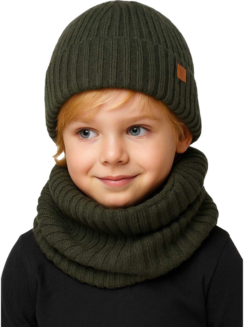 Ensemble bonnet et snood motif/style côtelé - minoti Vert kaki - Kiabi