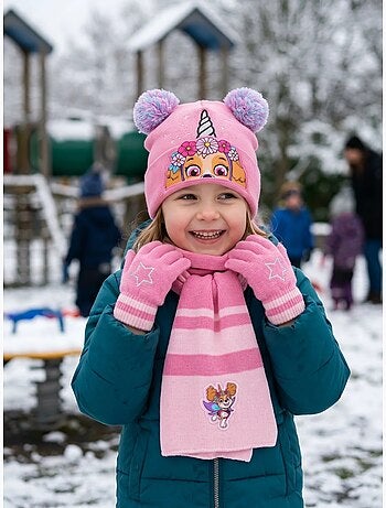 Ensemble bonnet gants écharpe 3 pièces en acrylique pat' patrouille